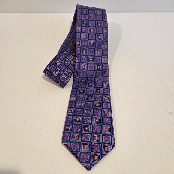 Ted Baker London Men's 100% Silk Purple Tie Geometric Square Diamond 3" x 59" - Picture 1 of 8
